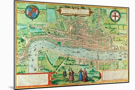 Map of London, from 'Civitates Orbis Terrarum', by Georg Braun (1542-1622) and Frans Hogenburg…-Joris Hoefnagel-Mounted Giclee Print