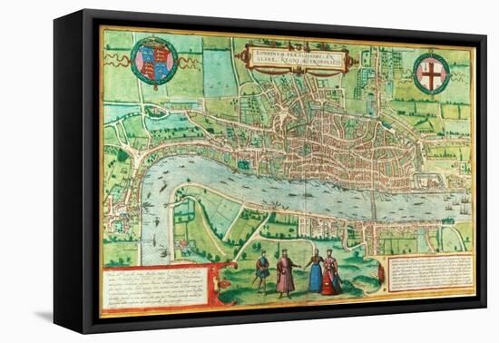 Map of London, from 'Civitates Orbis Terrarum', by Georg Braun (1542-1622) and Frans Hogenburg…-Joris Hoefnagel-Framed Stretched Canvas