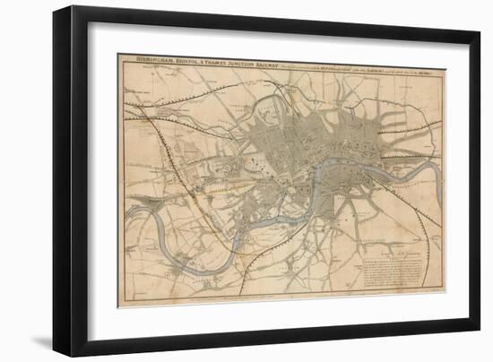 Map of London Showing the Birmingham, Bristol, Thames Junction Railway, 1839-null-Framed Premium Giclee Print