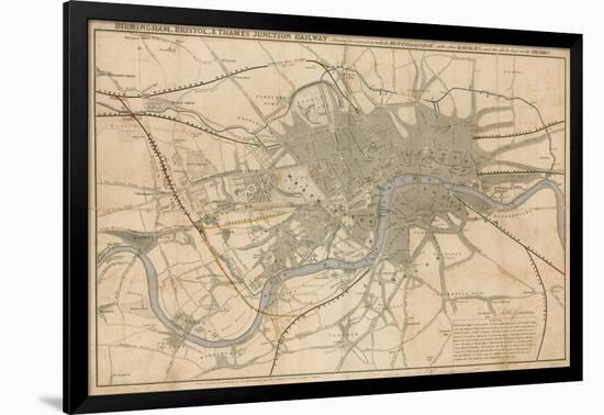 Map of London Showing the Birmingham, Bristol, Thames Junction Railway, 1839-null-Framed Giclee Print