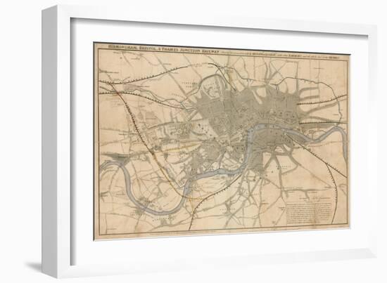 Map of London Showing the Birmingham, Bristol, Thames Junction Railway, 1839-null-Framed Giclee Print