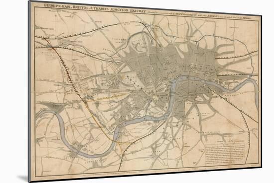 Map of London Showing the Birmingham, Bristol, Thames Junction Railway, 1839-null-Mounted Giclee Print