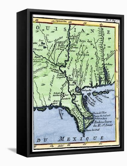 Map of Louisiana, 1744, Showing the Mouths of the Mississippi River While Part of New France-null-Framed Stretched Canvas