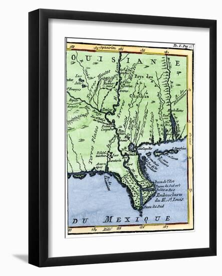 Map of Louisiana, 1744, Showing the Mouths of the Mississippi River While Part of New France-null-Framed Giclee Print