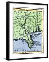 Map of Louisiana, 1744, Showing the Mouths of the Mississippi River While Part of New France-null-Framed Giclee Print