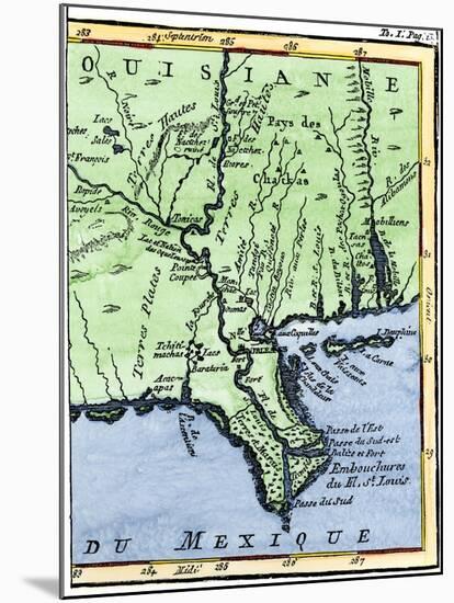 Map of Louisiana, 1744, Showing the Mouths of the Mississippi River While Part of New France-null-Mounted Giclee Print