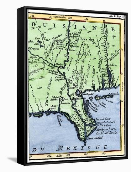 Map of Louisiana, 1744, Showing the Mouths of the Mississippi River While Part of New France-null-Framed Stretched Canvas