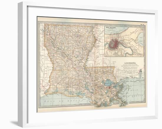 Map of Louisiana. United States. Inset Map of New Orleans and Vicinity-Encyclopaedia Britannica-Framed Art Print