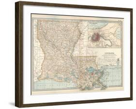 Map of Louisiana. United States. Inset Map of New Orleans and Vicinity-Encyclopaedia Britannica-Framed Art Print