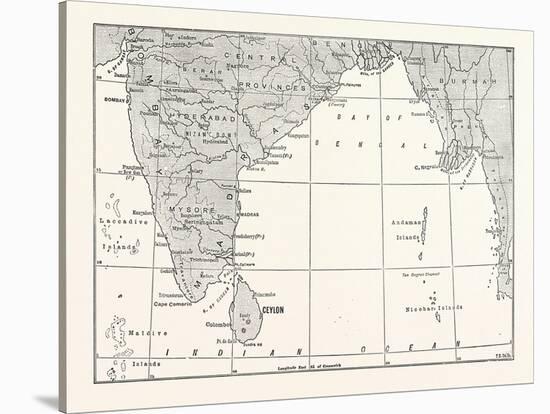 Map of Lower India and Ceylon, Sri Lanka-null-Stretched Canvas