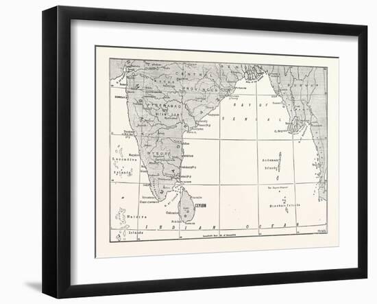 Map of Lower India and Ceylon, Sri Lanka-null-Framed Giclee Print