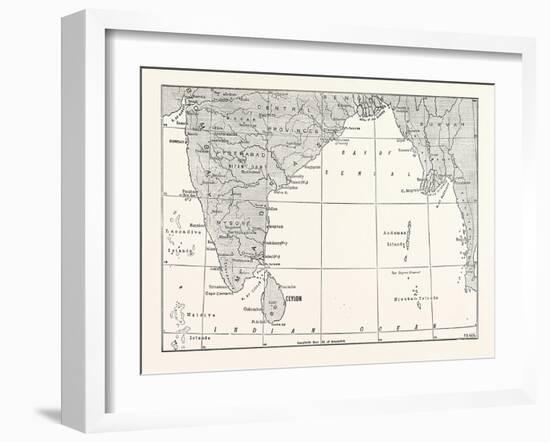 Map of Lower India and Ceylon, Sri Lanka-null-Framed Giclee Print