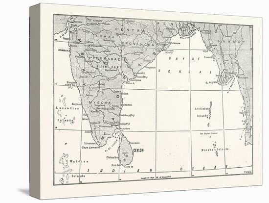 Map of Lower India and Ceylon, Sri Lanka-null-Stretched Canvas