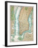 Map of Lower Manhattan and Central Park-null-Framed Giclee Print