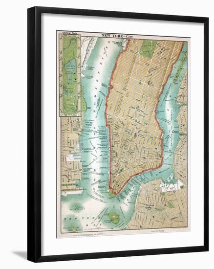 Map of Lower Manhattan and Central Park-null-Framed Giclee Print