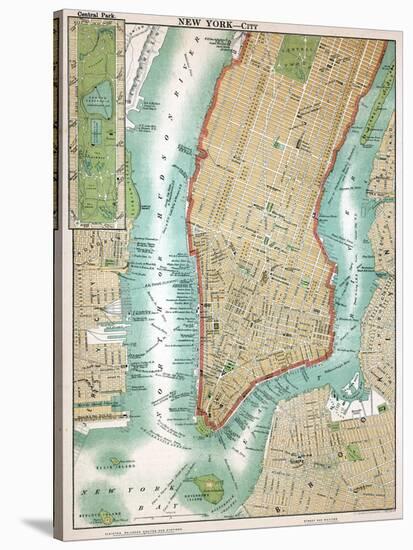 Map of Lower Manhattan and Central Park-null-Stretched Canvas