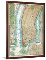 Map of Lower Manhattan and Central Park-null-Framed Giclee Print