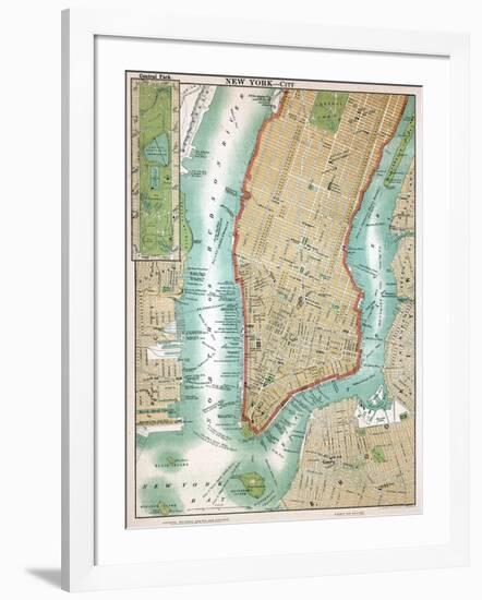 Map of Lower Manhattan and Central Park-null-Framed Giclee Print