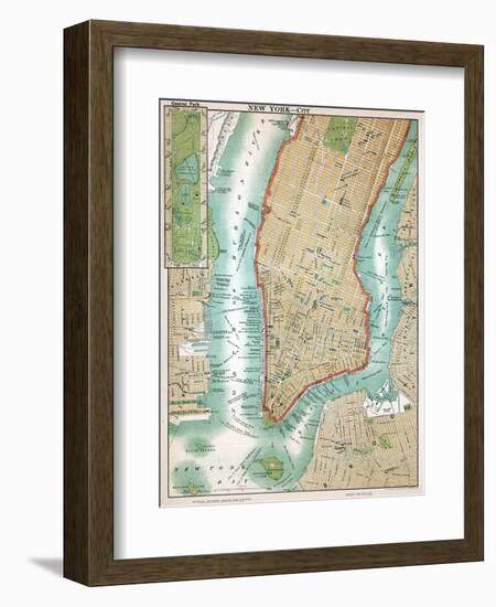 Map of Lower Manhattan and Central Park-null-Framed Giclee Print