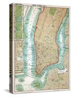 Map of Lower Manhattan and Central Park-null-Stretched Canvas