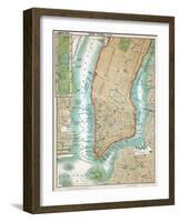 Map of Lower Manhattan and Central Park-null-Framed Giclee Print