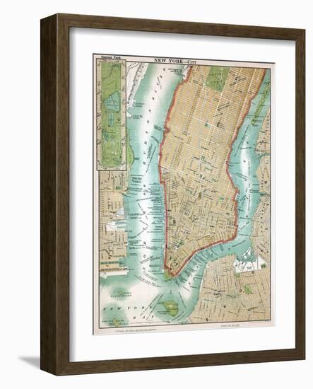 Map of Lower Manhattan and Central Park-null-Framed Giclee Print