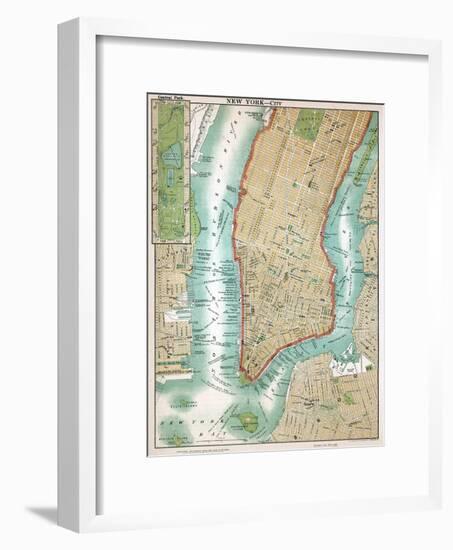 Map of Lower Manhattan and Central Park-null-Framed Giclee Print