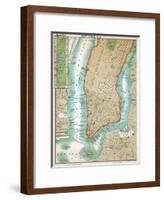 Map of Lower Manhattan and Central Park-null-Framed Giclee Print