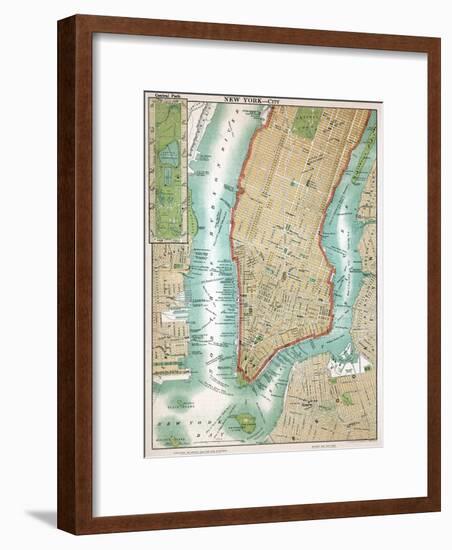 Map of Lower Manhattan and Central Park-null-Framed Giclee Print