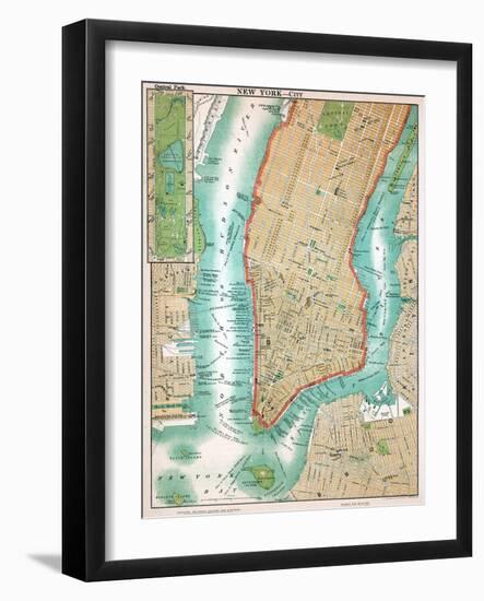 Map of Lower Manhattan and Central Park-Fine Art-Framed Photographic Print