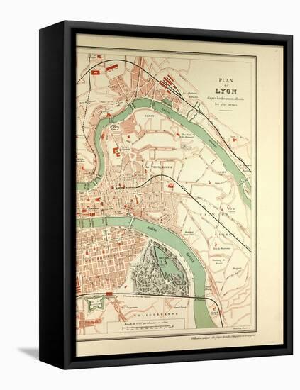 Map of Lyon-null-Framed Stretched Canvas