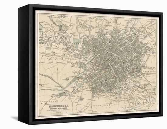 Map of Manchester and Its Environs-J. Bartholomew-Framed Stretched Canvas