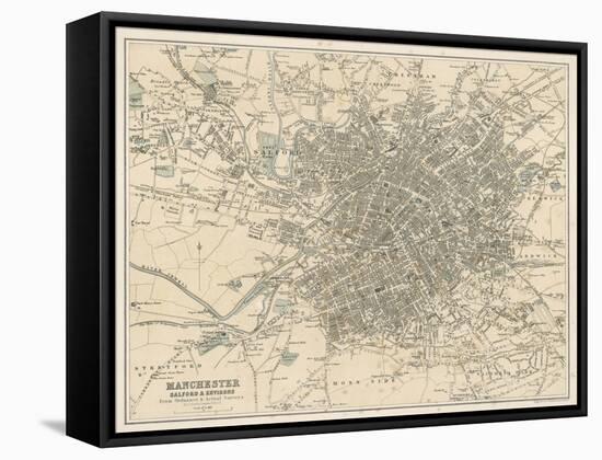 Map of Manchester and Its Environs-J. Bartholomew-Framed Stretched Canvas