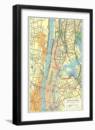 Map of Manhattan and Bronx, New York-null-Framed Art Print