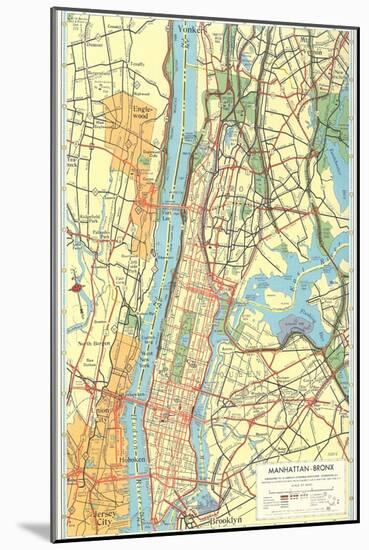 Map of Manhattan and Bronx, New York-null-Mounted Art Print