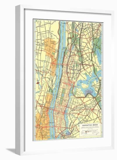 Map of Manhattan and Bronx, New York-null-Framed Art Print