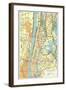 Map of Manhattan and Bronx, New York-null-Framed Art Print