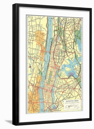 Map of Manhattan and Bronx, New York-null-Framed Art Print