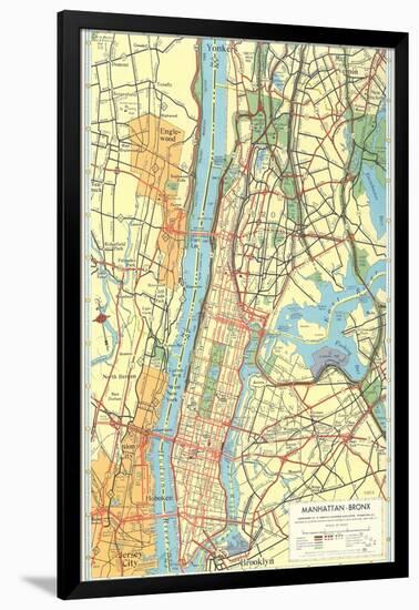 Map of Manhattan and Bronx, New York-null-Framed Art Print