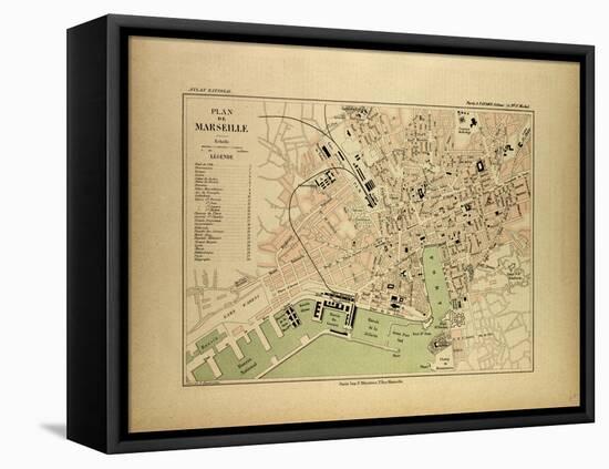 Map of Marseille, France-null-Framed Stretched Canvas