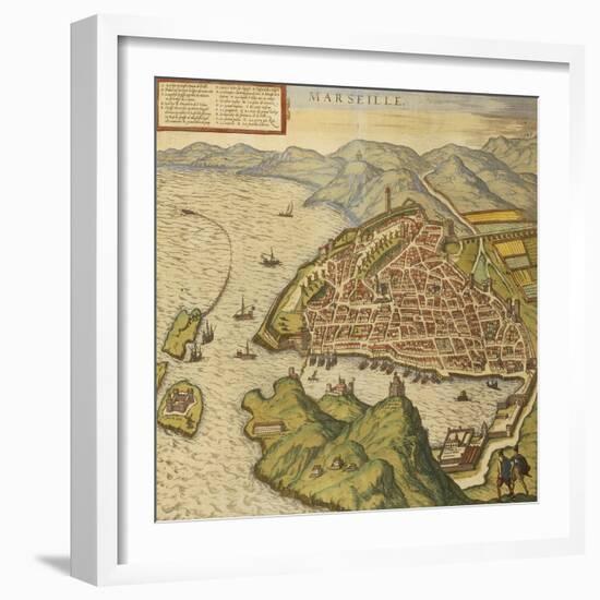 Map of Marseille from Civitates Orbis Terrarum-null-Framed Giclee Print