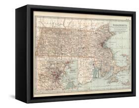 Map of Massachusetts, United States. Inset of Boston and Vicinity-Encyclopaedia Britannica-Framed Stretched Canvas