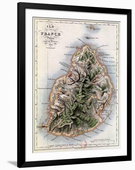 Map of Mauritius, Illustration from "Paul et Virginie" by Henri Bernardin de Saint-Pierre, 1836-A.h. Dufour-Framed Premium Giclee Print