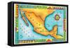 Map of Mexico-Jennifer Thermes-Framed Stretched Canvas