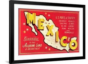 Map of Mexico-null-Framed Premium Giclee Print