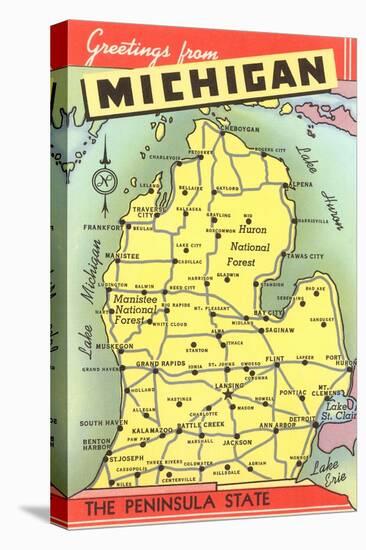 Map of Michigan-null-Stretched Canvas