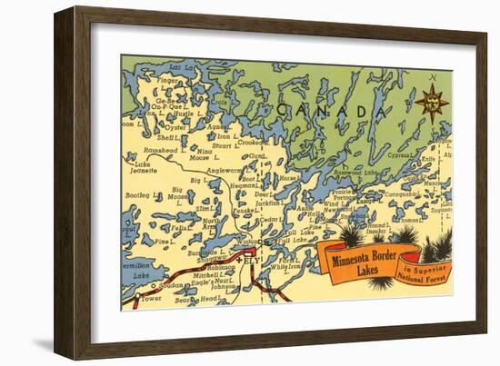 Map of Minnesota Border Lakes-null-Framed Art Print