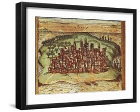 Map of Mombasa, Kenya, from Civitates Orbis Terrarum by Georg Braun and Franz Hogenberg-null-Framed Giclee Print
