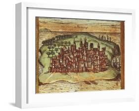 Map of Mombasa, Kenya, from Civitates Orbis Terrarum by Georg Braun and Franz Hogenberg-null-Framed Giclee Print