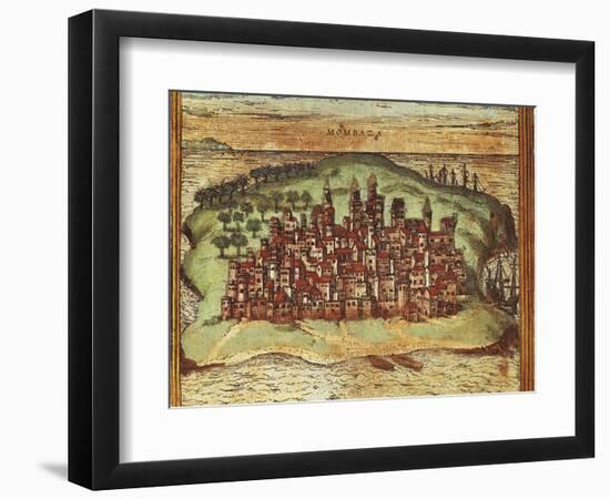 Map of Mombasa, Kenya, from Civitates Orbis Terrarum by Georg Braun and Franz Hogenberg-null-Framed Giclee Print